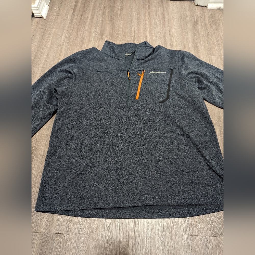 Mens Eddie Bauer Gray Sweater with Orange Zip XL
